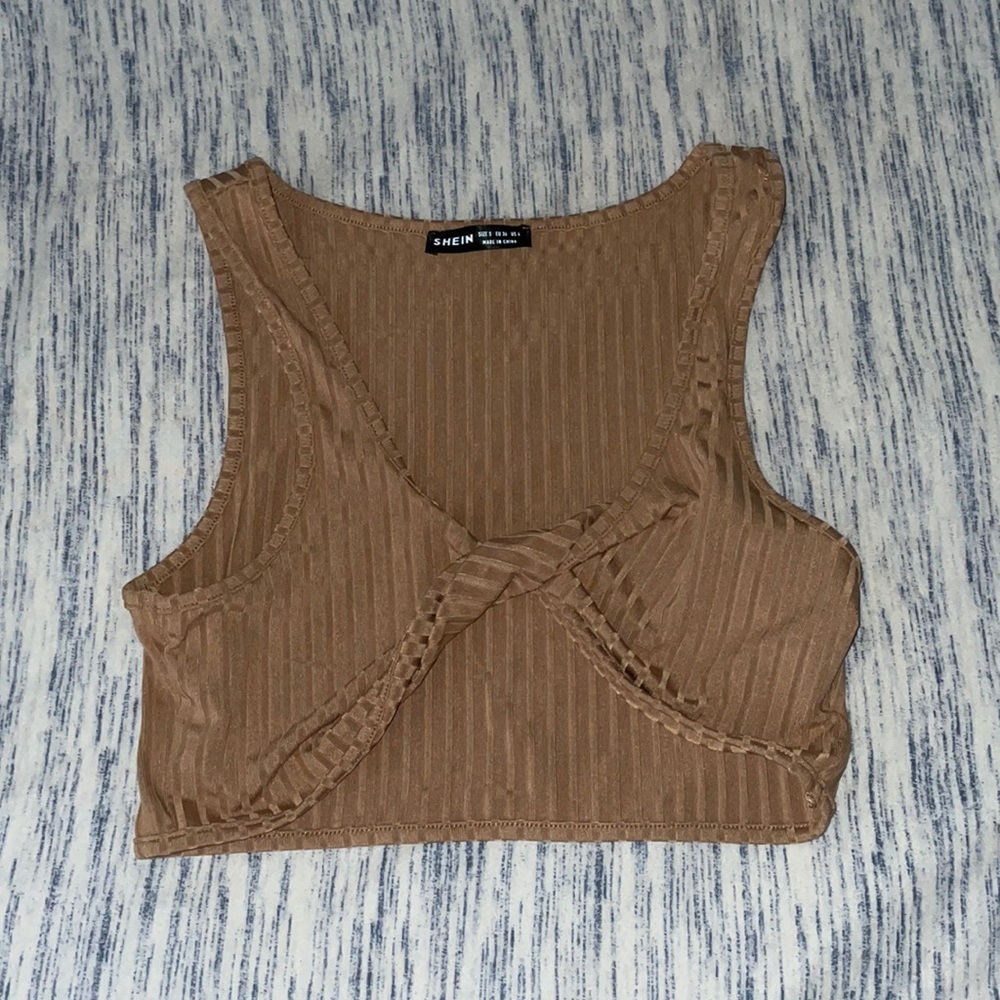 Tan twist front crop top